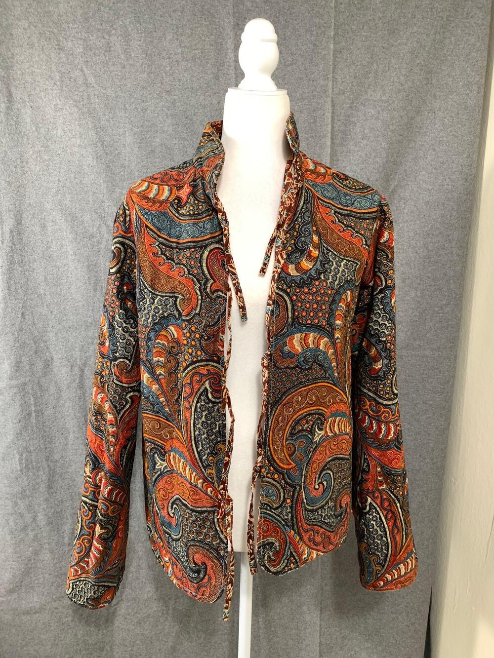Womens Paisley Print Long Sleeve Blouse Size Medium Brown Color